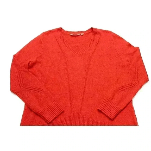 Soft Surroundings Large Burnt Orange Pointelle Knit V-Neck Everest Sweater Knit - Picture 3 of 12